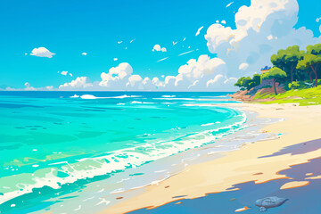 Summer seaside travel vacation illustration background, Beginning of Summer solar term natural scenery seaside vacation activities