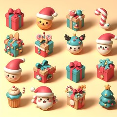 Naklejka premium Cute Christmas 3D icons set, Collection