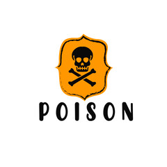 Danger sign with skull. Warning icon of poison, toxic, chemical and electricity. Danger triangle - symbol of death. Outline sign of caution, risk and hazard. Vector, poison symbol.