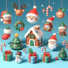 Cute Christmas 3D icons set, Collection