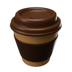 A brown coffee cup with a brown lid and a brown sleeve