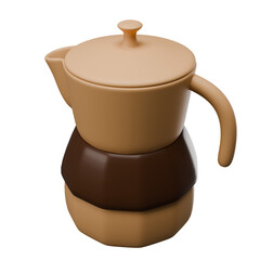 A coffee pot with a brown handle and a brown lid