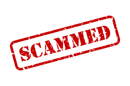 Scammed in stencil lettering as red rubber stamp isolated vector