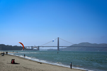 The Golden Gate Bridge seen from Crissy Field Beach on a Summer Day - San Francisco, California