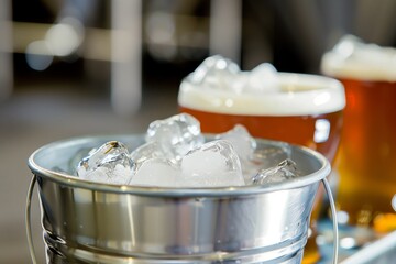 Fototapeta na wymiar bucket with ice and beer, strategically placed in a craft brewery