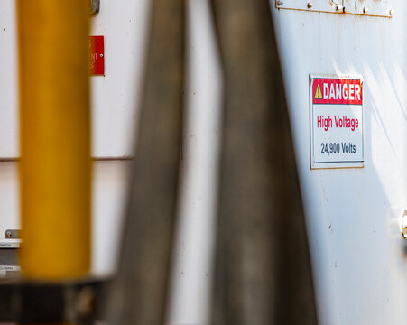 Danger signs on oil drilling platform