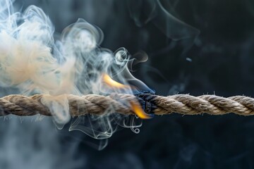 rope fuse burning with smoke curling around it