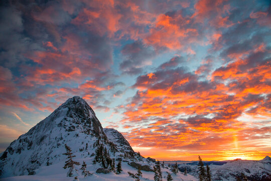 Scenic view of snow covered mountain peak, B.C. Canada