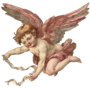vintage romantic illustration of a cherub or cupid isolated on a transparent background