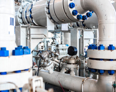 Flanges and pipes on offshore platform