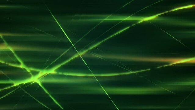 Green glowing lights lines waving animation background 