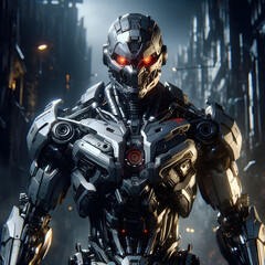 Humanoid robot, steel robot, angry robot, angry robot, dangerous robot, destroyer, eraser