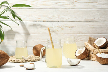 Coconut water, concept of tasty and natural coconut drink