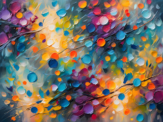 abstract colorful background with bokeh defocused lights and branches