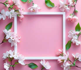Spring's Whisper - Delicate Cherry Blossoms Frame on Pink Canvas