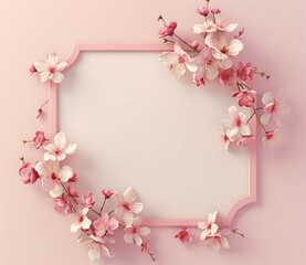 Blush Blossom Elegance - Cherry Blossoms and Geometric Frame