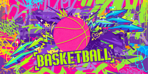Fototapeta na wymiar Abstract Hip Hop Urban Street Art Graffiti Style Streetball Or Basketball Illustration Background
