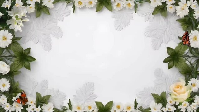 Frame of flowers with insects. Seamless looping time-lapse 4k video animation background