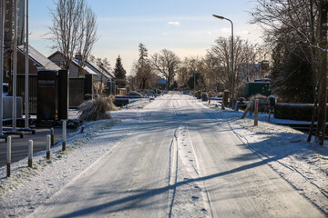 Snow and ice on the streets in NIeuwerkerk aan den IJssel