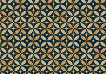 Fototapeta premium Modern Seamless Batik Kawung ornamental elegant geometric patterns - beige symmetric vintage design. Endless grid textures. Vector repeatable antique backgrounds