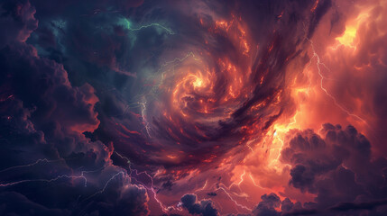 Electric Atmosphere: Dynamic Thunderstorm Sky - obrazy, fototapety, plakaty
