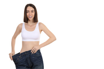 Fototapeta premium PNG thin girl wearing oversized pants isolated on white background.