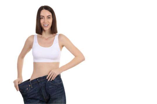 PNG thin girl wearing oversized pants isolated on white background.
