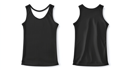front and back black tank top design mockup isolated on white background
