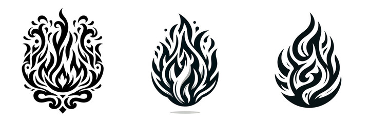 set of fire flame icon isolated on transparent background