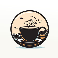 Cup of coffee with beans vector illastration.
