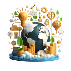 3D flat icon for business as Eco-innovation in global water conservation efforts in Zero Carbon with Globe Innovation abstract theme with isolated white background ,Full depth of field, high quality ,