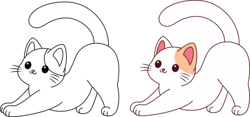 Cute kawaii cat cartoon character  coloring page vector illustration