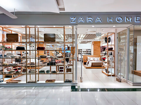 LATVIA, RIGA, MARCH, 20 2024 : Interior of ZARA HOME retail with various household goods in modern shopping mall in Riga, Latvia