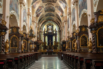 Fototapeta na wymiar Interior of Strahov Monastery (Czech: Strahovsky klaster) is a Premonstratensian abbey founded in 1143, Central Bohemia, Czech Republic