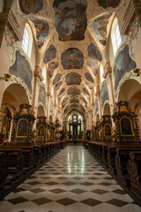 Fototapeta na wymiar Interior of Strahov Monastery (Czech: Strahovsky klaster) is a Premonstratensian abbey founded in 1143, Central Bohemia, Czech Republic