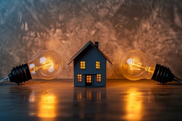 mini house model set between two contrasting bulbs