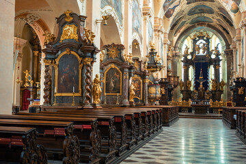 Fototapeta na wymiar Interior of Strahov Monastery (Czech: Strahovsky klaster) is a Premonstratensian abbey founded in 1143, Central Bohemia, Czech Republic