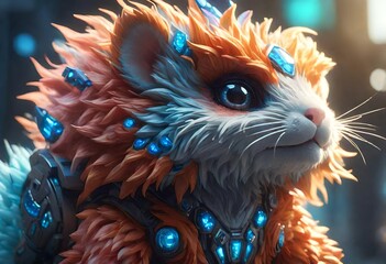 close midshot, high detail, 8k, photorealistic, bedazzling cute fluffy wild creature