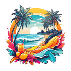 Fototapeta na wymiar Tshirt Design Summer Concept on Vibrant Colors