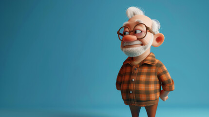 Cheerful elderly man with glasses and a plaid shirt. He has a warm smile and a friendly demeanor.