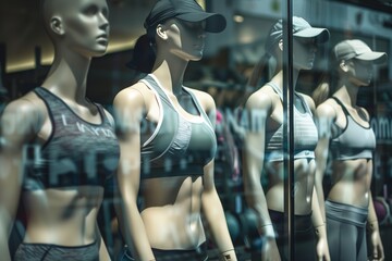 mannequins dressed in fitness gear in the shop window