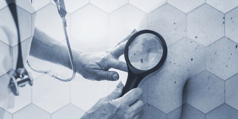 Dermatologist examining the skin of a patient, geometric pattern