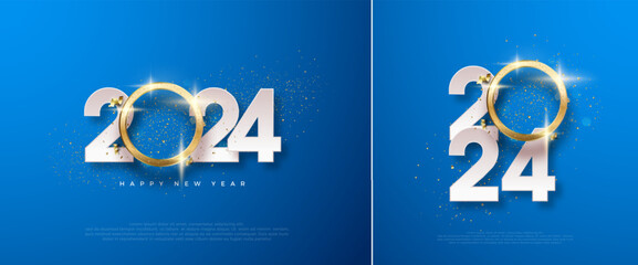Happy New Year Vector Design. With the illustration of disco lights replacing zero. Premium vector design for greetings and celebration of Happy New Year 2024.