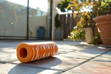 foam roller in use on patio, postworkout