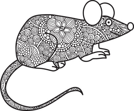 hand draw mouse rat with mandala style coloring page for adult