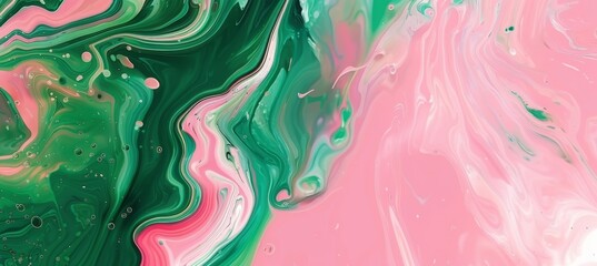 Abstract green and pink background with acrylic paint strokes. Hand painted brush texture with...