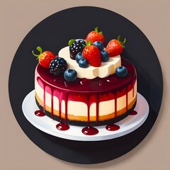 Cartoon logo of cheesecake with berries 