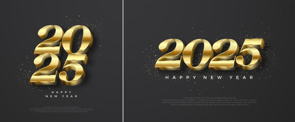 Classic Design Happy New Year 2025 with shiny luxury gold numbers. Premium vector design for greetings and celebration of Happy New Year 2025.