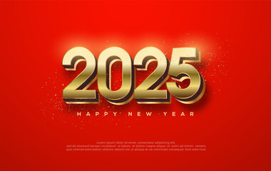 New Year 2025 Vector. Design with luxurious and shiny gold color. Premium vector design for greetings and celebration of Happy New Year 2025.