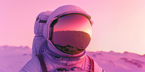 astronaut in a modern spacesuit with a reflective visor - obrazy, fototapety, plakaty